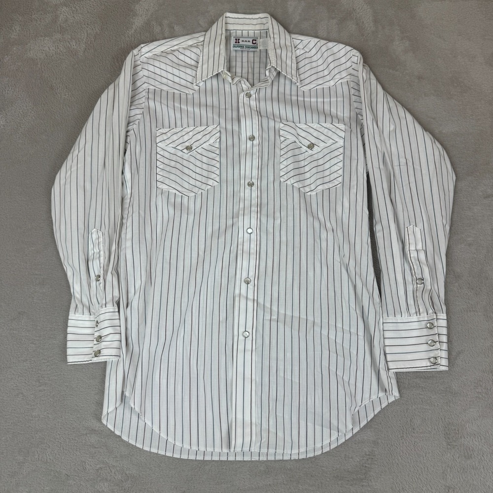 VTG H Bar C Dress Shirt Mens‎ 15.5 White Preowned Button Up Pinstripe Workwear